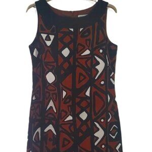 Aztec Tribal Pattern Fitted Dress Sleeveless Short Cotton Knit Brown Black White